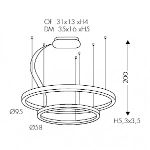 Dimensioni lampadario Bellai Home 2 anelli